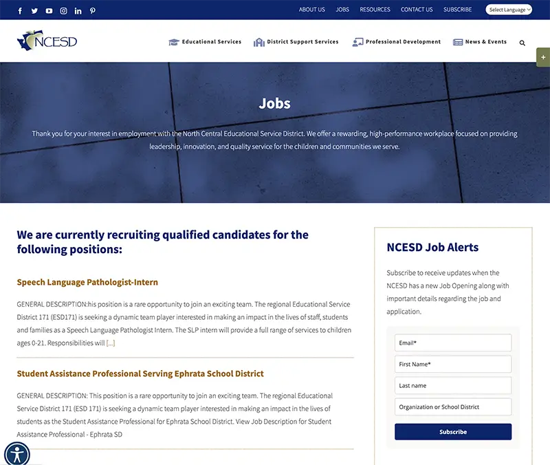 NCESD Website Jobs Page