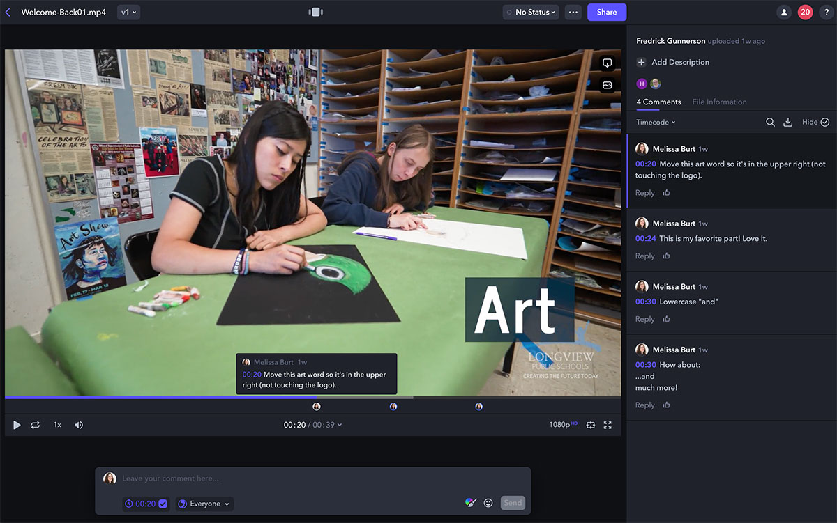 A screenshot of a video in Frame.io with comments.