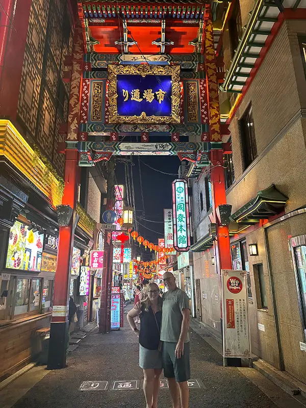 Kirsten and husband Pat in Japan (Chinatown)