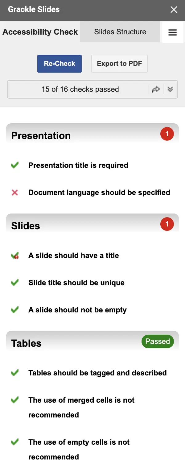 screenshot-grackle Screenshot of the grackle add-on toolbar showing accessibility errors